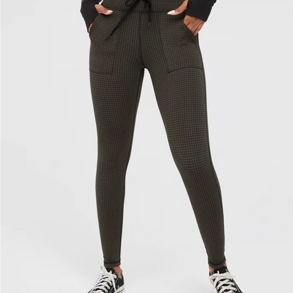 OFFLINE By Aerie Mini Houndstooth Drawcord Leggings Green:Black Medium EUC